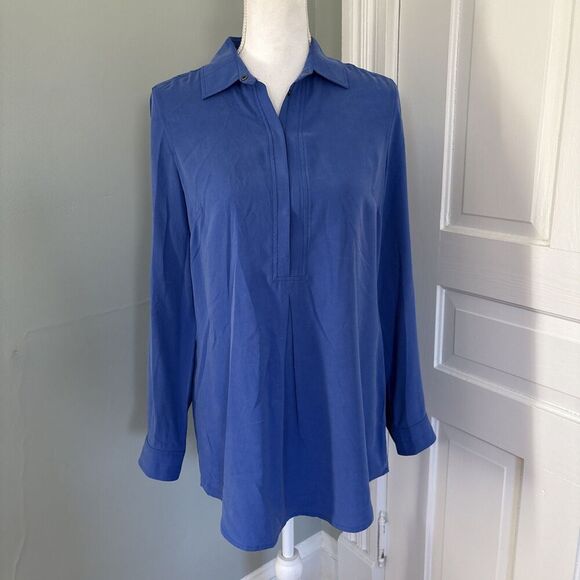 TYLER BOE Blue Cotton Poplin Popover Button Up Blouse Shirt Tunic Size XS - Picture 1 of 6